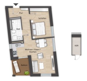 2 Zimmer Wohnung Grundriss